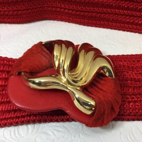 Vtg Waldorf Creations Miami Red Nylon Adjustable Belt Gold Leather Buckle - Picture 5 of 10